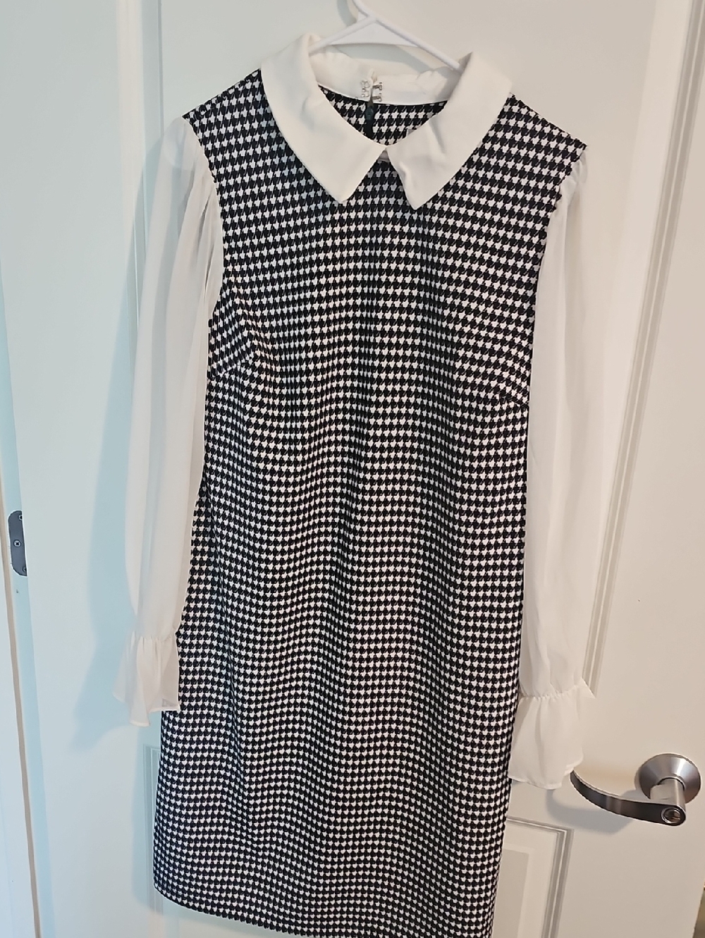 Shelby & Palmer Black and White Houndstooth Dress with White Collar